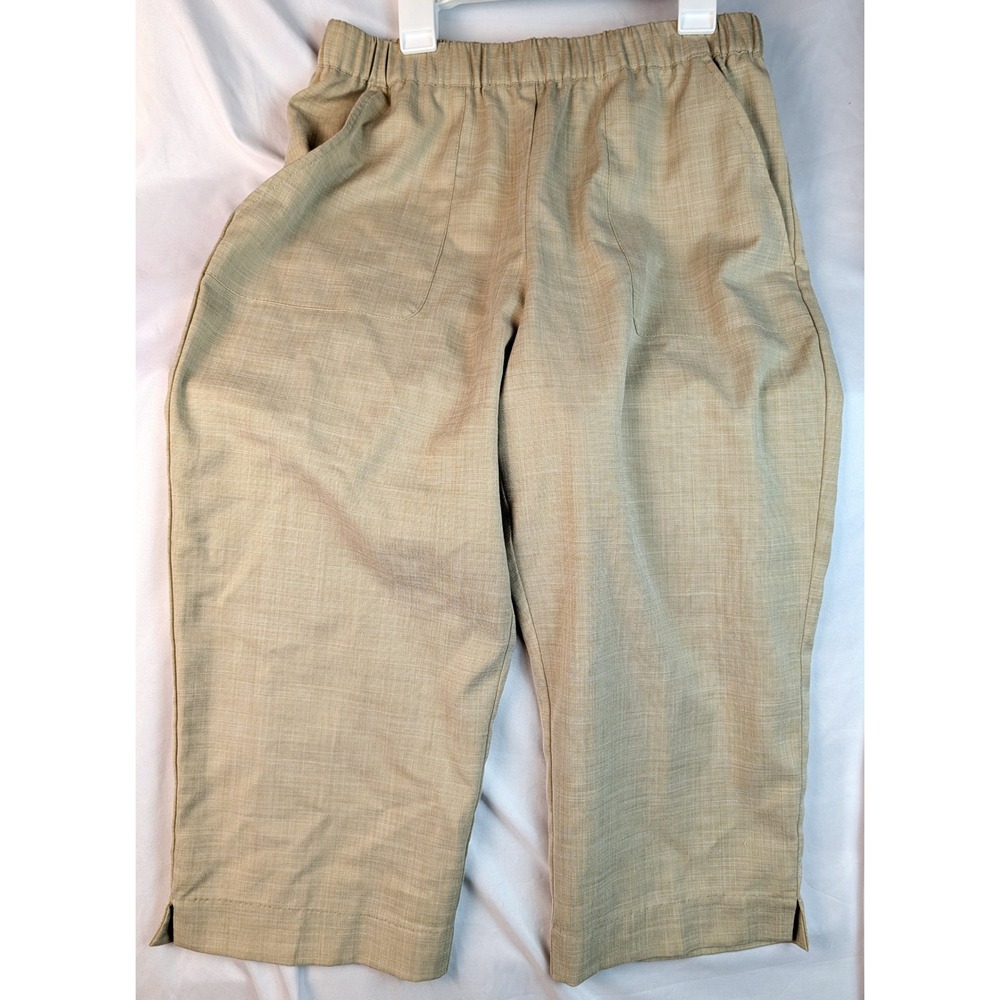 Alfred Dunner Petite Crop Pants Tan Khaki Elastic Waist Pockets Size 6P